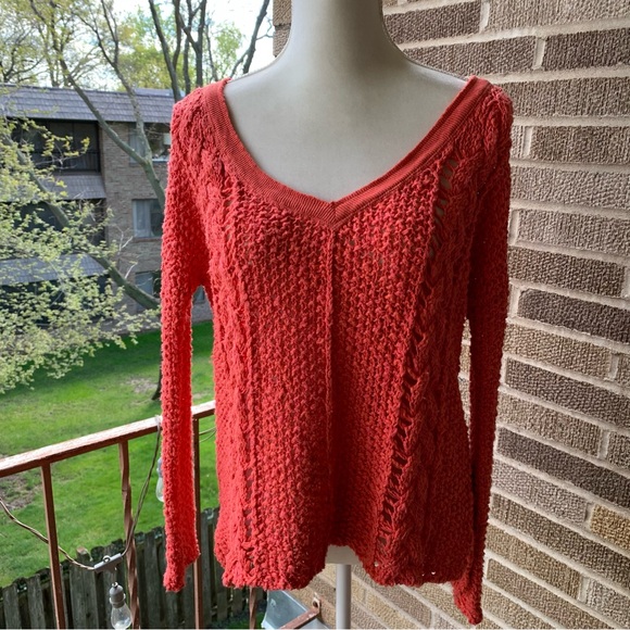 Free People Orange Crochet Sweater Size Small - Picture 7 of 13